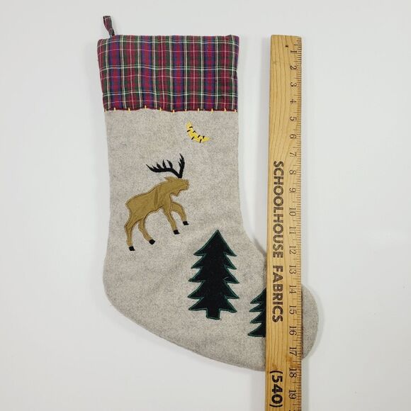 Wool Applique Moose Christmas Stocking Rustic Reindeer Elk Deer 18” - Picture 7 of 7